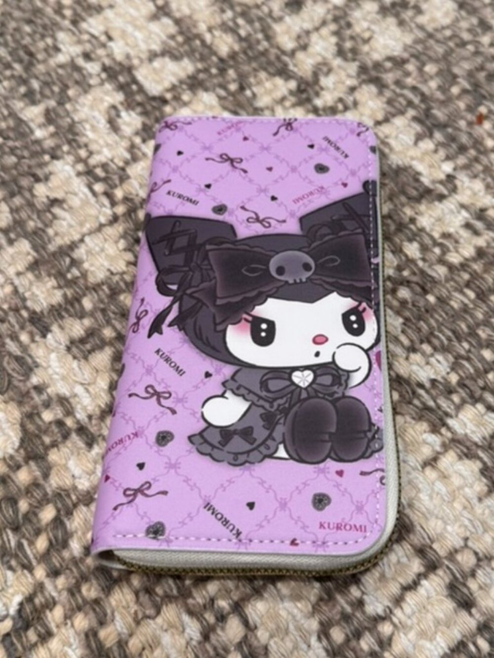 Kuromi Purple Gothic Bow Long Zip Around Wallet Sanrio Kawaii NEW